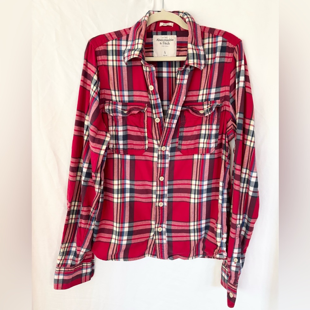 Abercrombie & Fitch red and black Multicolor Plaid Shirt